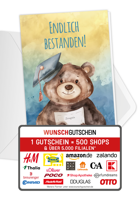 Wunschgutschein Endlich bestanden - Bär – Geschenkgutschein Ansicht 1