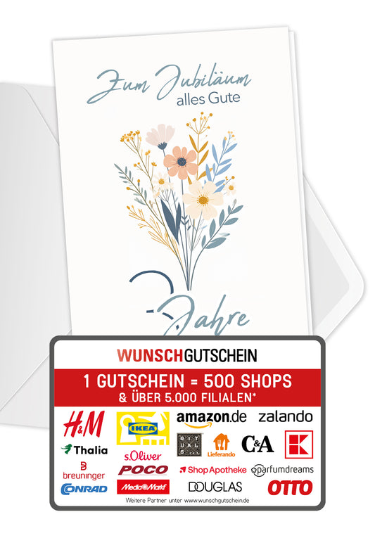 Wunschgutschein 3 Jahre - Blumenstrauß Weiß – Geschenkgutschein Ansicht 1