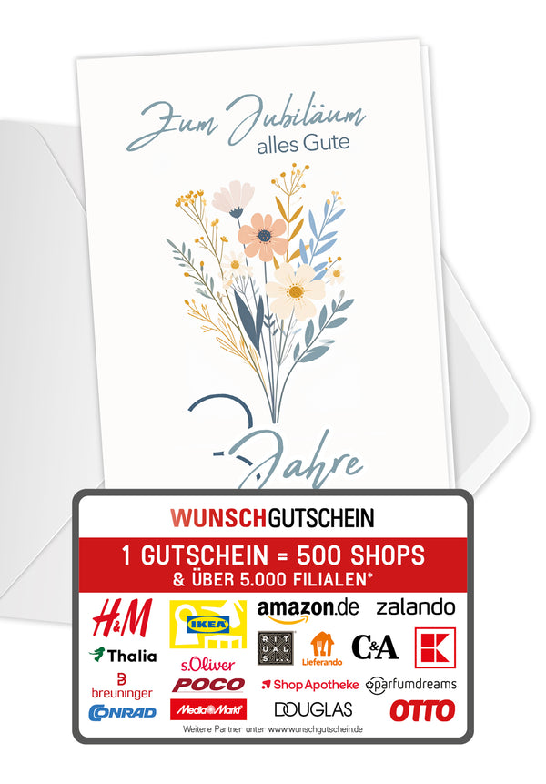 Wunschgutschein 3 Jahre - Blumenstrauß Weiß – Geschenkgutschein Ansicht 1