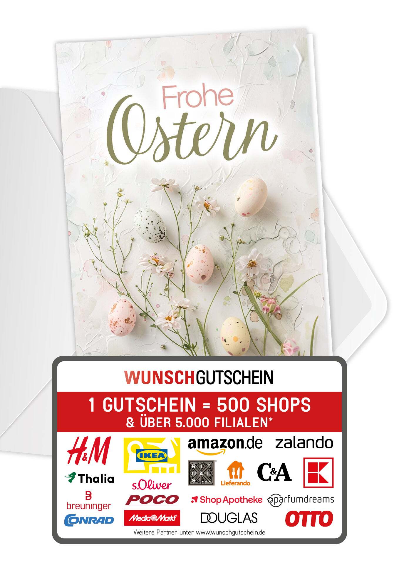 Wunschgutschein Frohe Ostern - Eier und Blumen Pastel PDF – Geschenkgutschein Ansicht 1