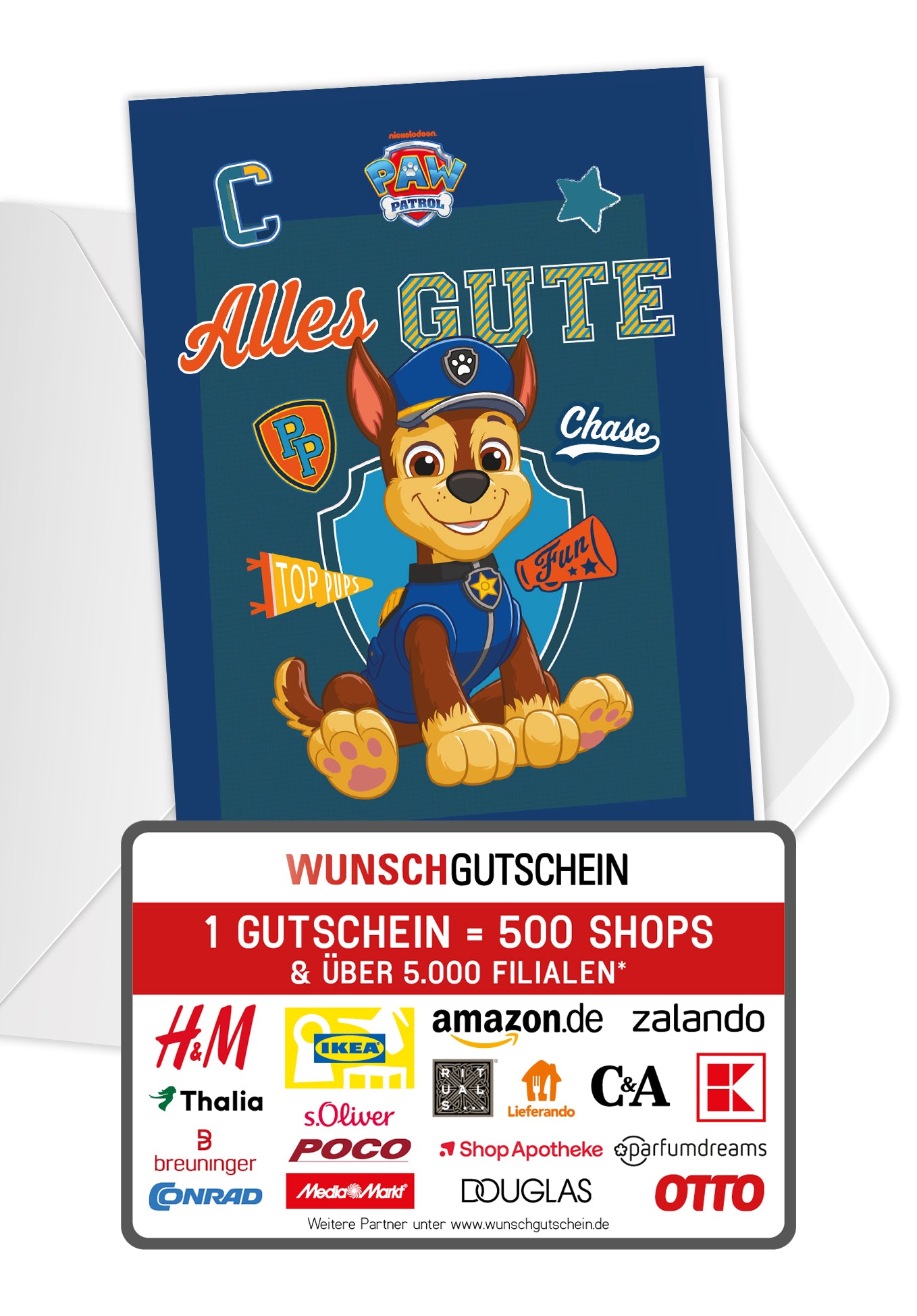 Wunschgutschein Paw Patrol - Alles Gute - Chase Blau – Geschenkgutschein Ansicht 1