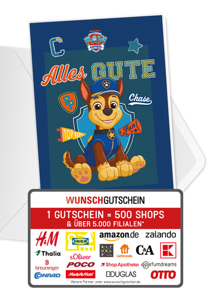 Wunschgutschein Paw Patrol - Alles Gute - Chase Blau – Geschenkgutschein Ansicht 1