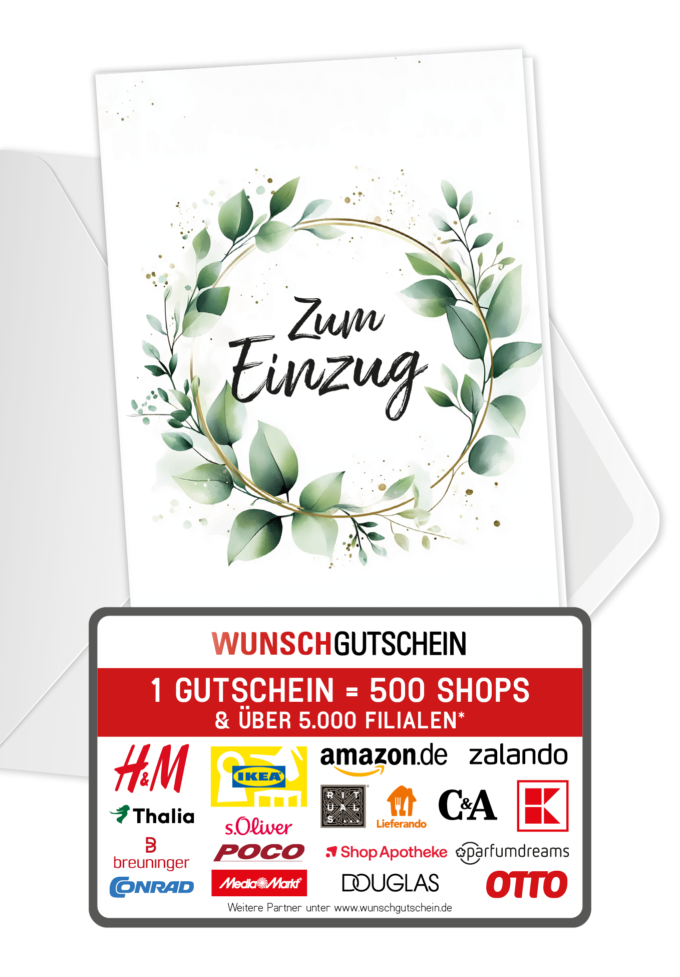 Wunschgutschein Zum Einzug - Kranz PDF – Geschenkgutschein Ansicht 1