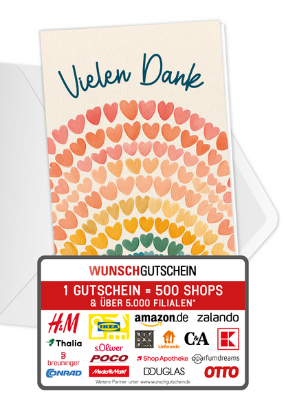 Wunschgutschein Vielen Dank - Bunte Herzchen – Geschenkgutschein Ansicht 1