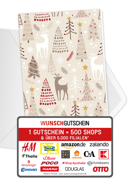 Wunschgutschein Weihnachtsbäume Beige – Geschenkgutschein Ansicht 1