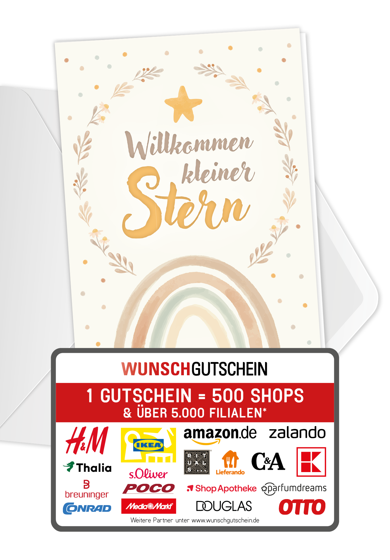 Wunschgutschein Willkommen Stern - Regenbogen – Geschenkgutschein Ansicht 1