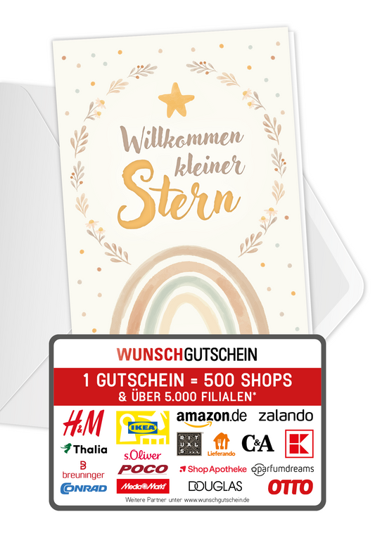 Wunschgutschein Willkommen Stern - Regenbogen – Geschenkgutschein Ansicht 1