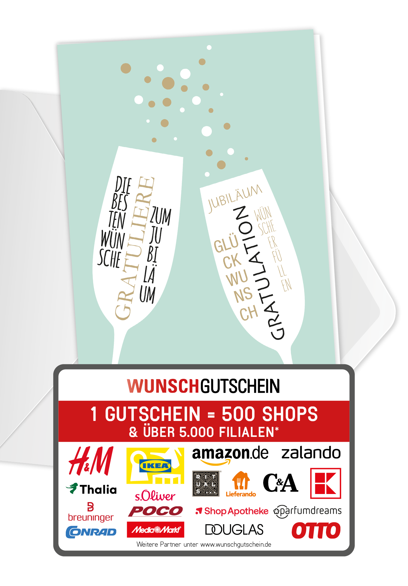 Wunschgutschein Gratulation - Jubiläum Grün – Geschenkgutschein Ansicht 1