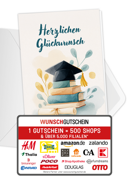 Wunschgutschein Herzlichen Glückwunsch - Hut und Bücher – Geschenkgutschein Ansicht 1