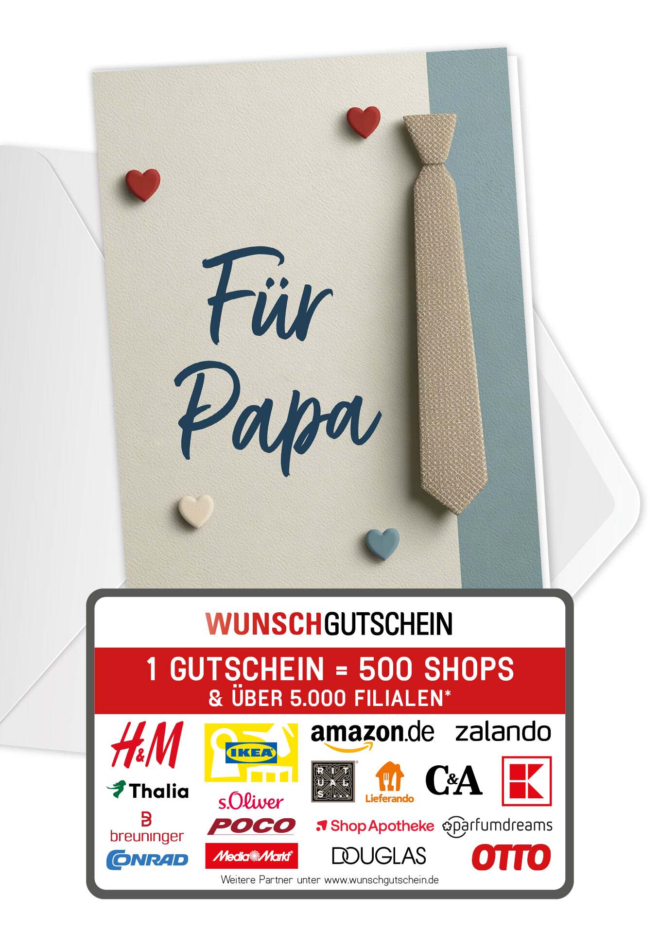 Wunschgutschein Für Papa - Krawatte und Herzen PDF – Geschenkgutschein Ansicht 1