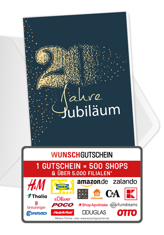 Wunschgutschein 20 Jahre Jubiläum - Blau Gold PDF – Geschenkgutschein Ansicht 1