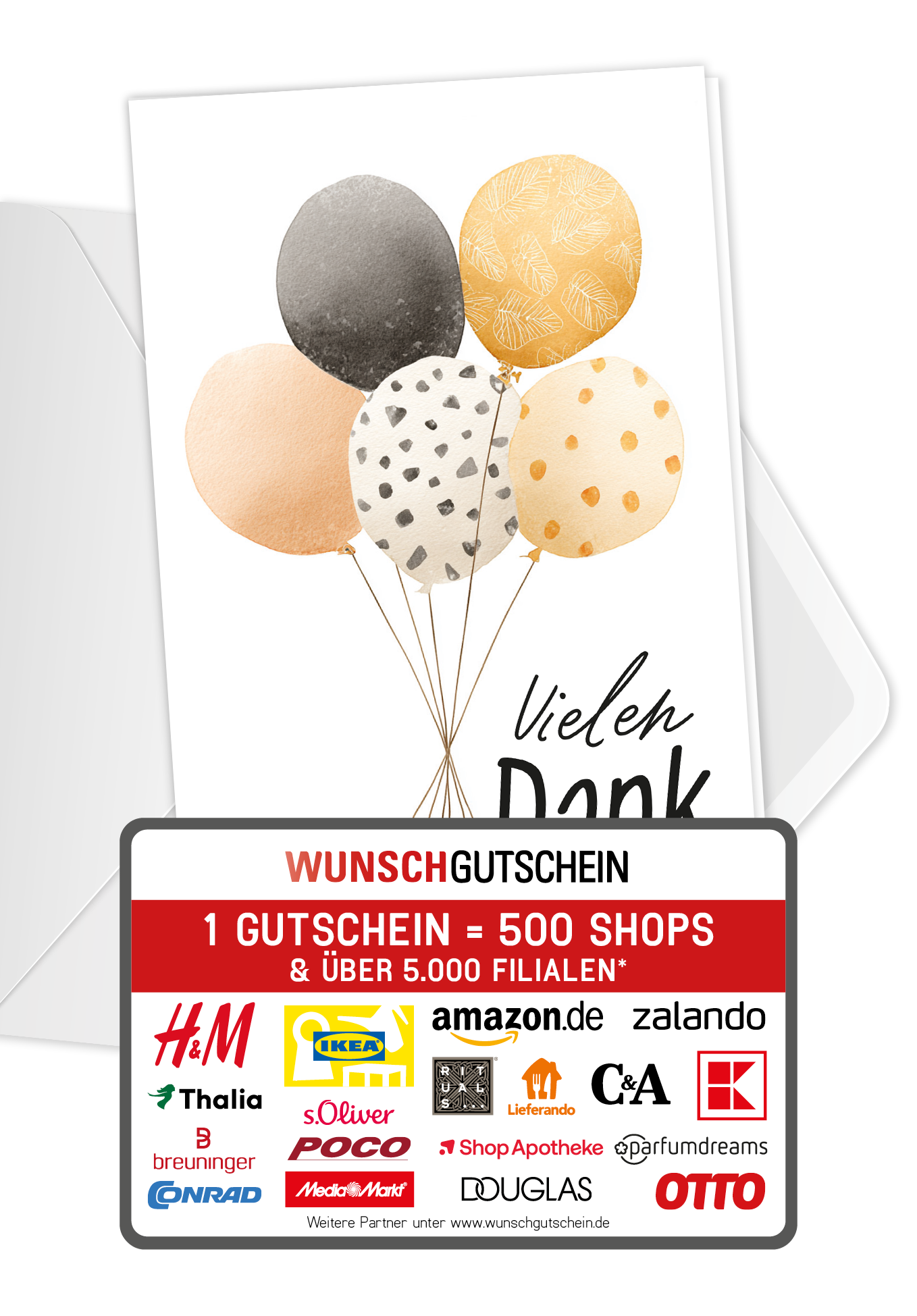 Wunschgutschein Vielen Dank - Ballons Wasserfarbe – Geschenkgutschein Ansicht 1