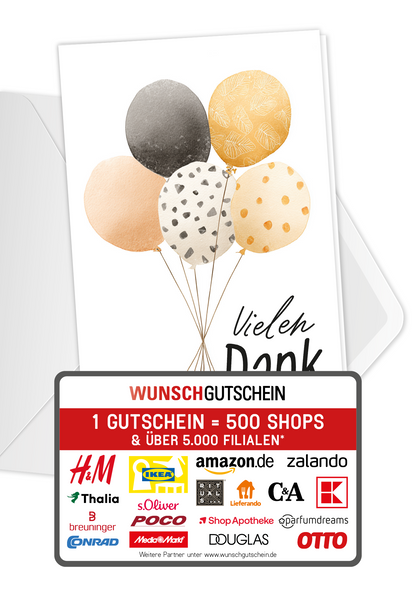 Wunschgutschein Vielen Dank - Ballons Wasserfarbe – Geschenkgutschein Ansicht 1