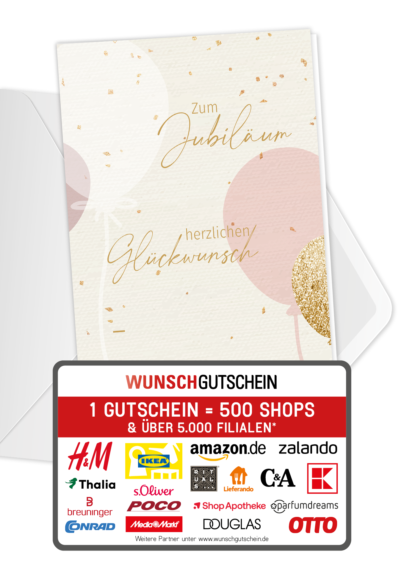 Wunschgutschein Jubiläum - Ballons Rosa – Geschenkgutschein Ansicht 1
