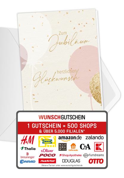 Wunschgutschein Jubiläum - Ballons Rosa – Geschenkgutschein Ansicht 1