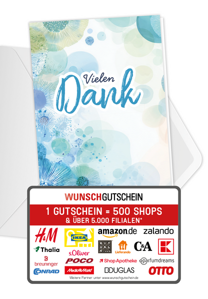 Wunschgutschein Vielen Dank - Elemente Blau Grün – Geschenkgutschein Ansicht 1