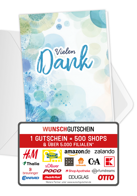 Wunschgutschein Vielen Dank - Elemente Blau Grün – Geschenkgutschein Ansicht 1