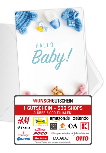 Wunschgutschein Hallo Baby - Babyklamotten – Geschenkgutschein Ansicht 1