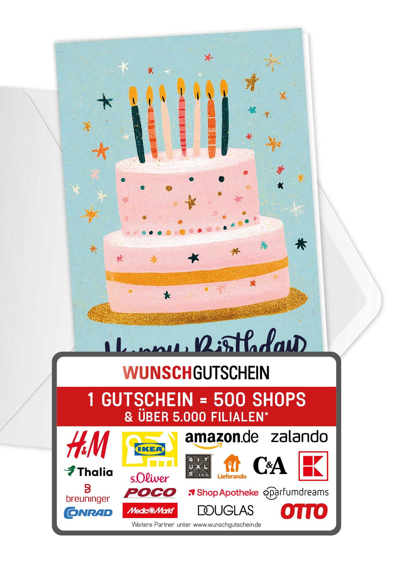 Wunschgutschein Happy Birthday - Torte Blau Pink PDF – Geschenkgutschein Ansicht 1