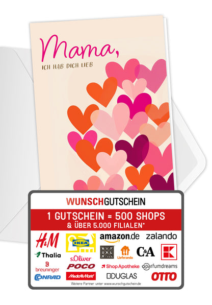 Wunschgutschein Mama ich hab dich lieb - Herzen Pink Orange – Geschenkgutschein Ansicht 1