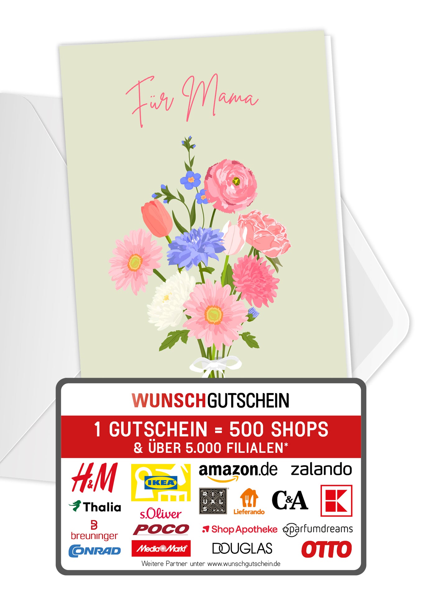 Wunschgutschein Für Mama - Blumenstrauß Pink – Geschenkgutschein Ansicht 1