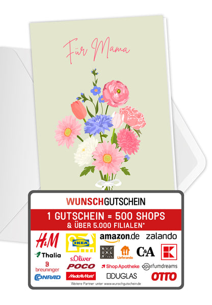 Wunschgutschein Für Mama - Blumenstrauß Pink – Geschenkgutschein Ansicht 1