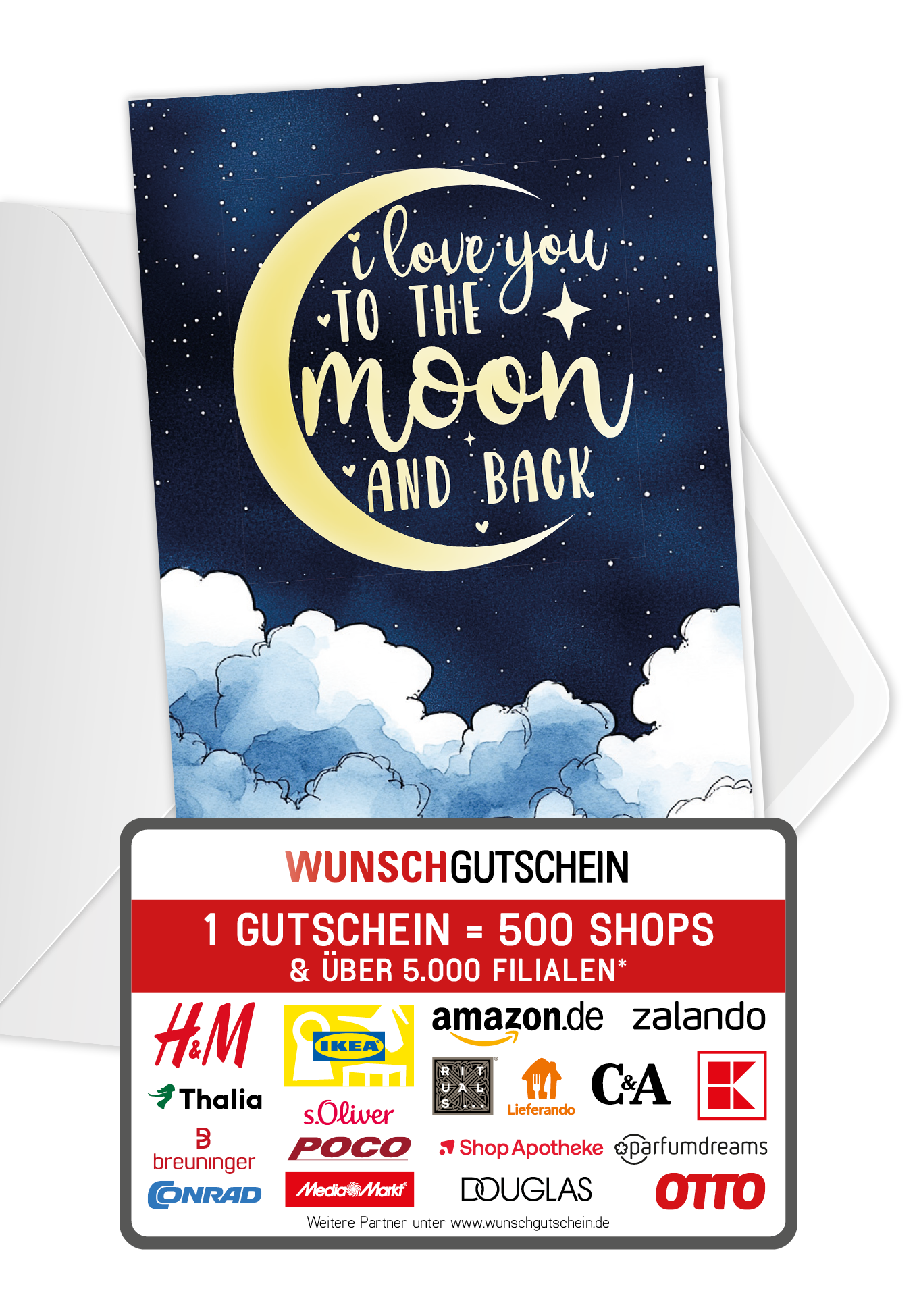 Wunschgutschein To The Moon - Mond Wolken PDF – Geschenkgutschein Ansicht 1