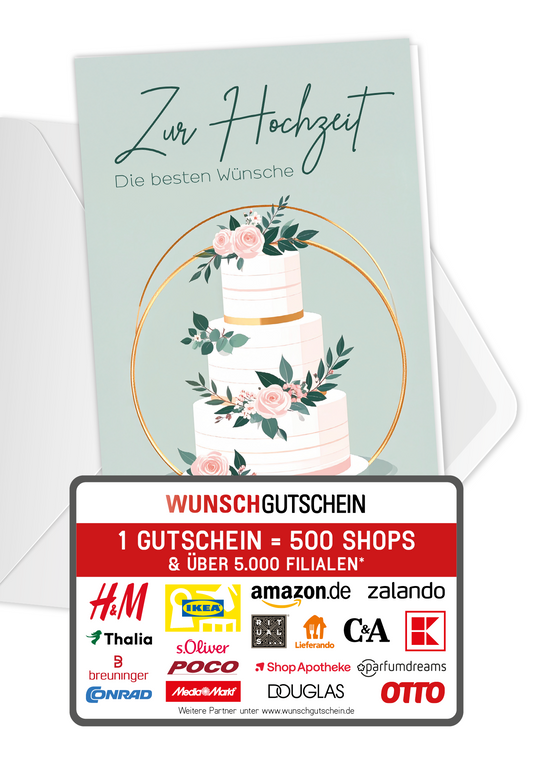 Wunschgutschein Zur Hochzeit die besten Wünsch - Torte Rosen – Geschenkgutschein Ansicht 1