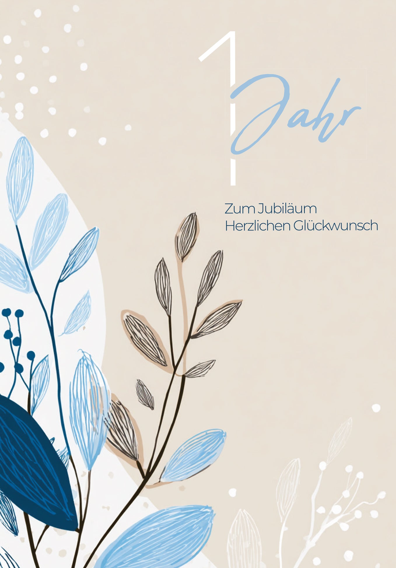 Wunschgutschein 1 Jahr - Blätter Beige - Blau – Geschenkgutschein Ansicht 2