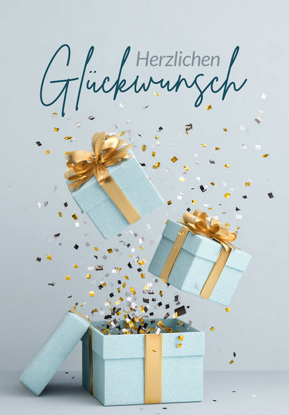 Wunschgutschein Herzlichen Glückwunsch - Geschenkboxen Blau Gold PDF – Geschenkgutschein Ansicht 2