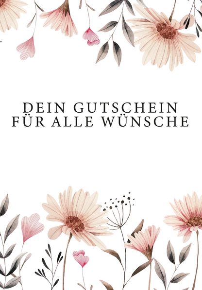 Wunschgutschein Für alle Wünsche - Blumen weiß – Geschenkgutschein Ansicht 2