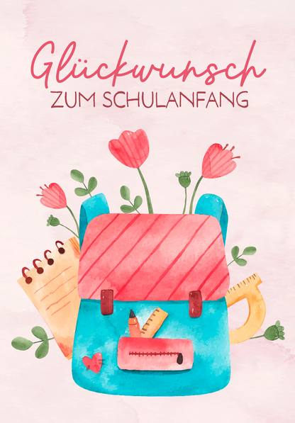 Wunschgutschein Glückwunsch Schulanfang - Rucksack mit Blumen – Geschenkgutschein Ansicht 2