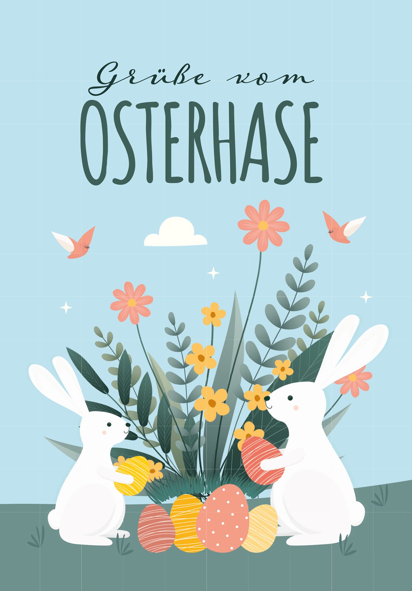 Wunschgutschein Grüße vom Osterhasen - Hase und Blumen PDF – Geschenkgutschein Ansicht 2