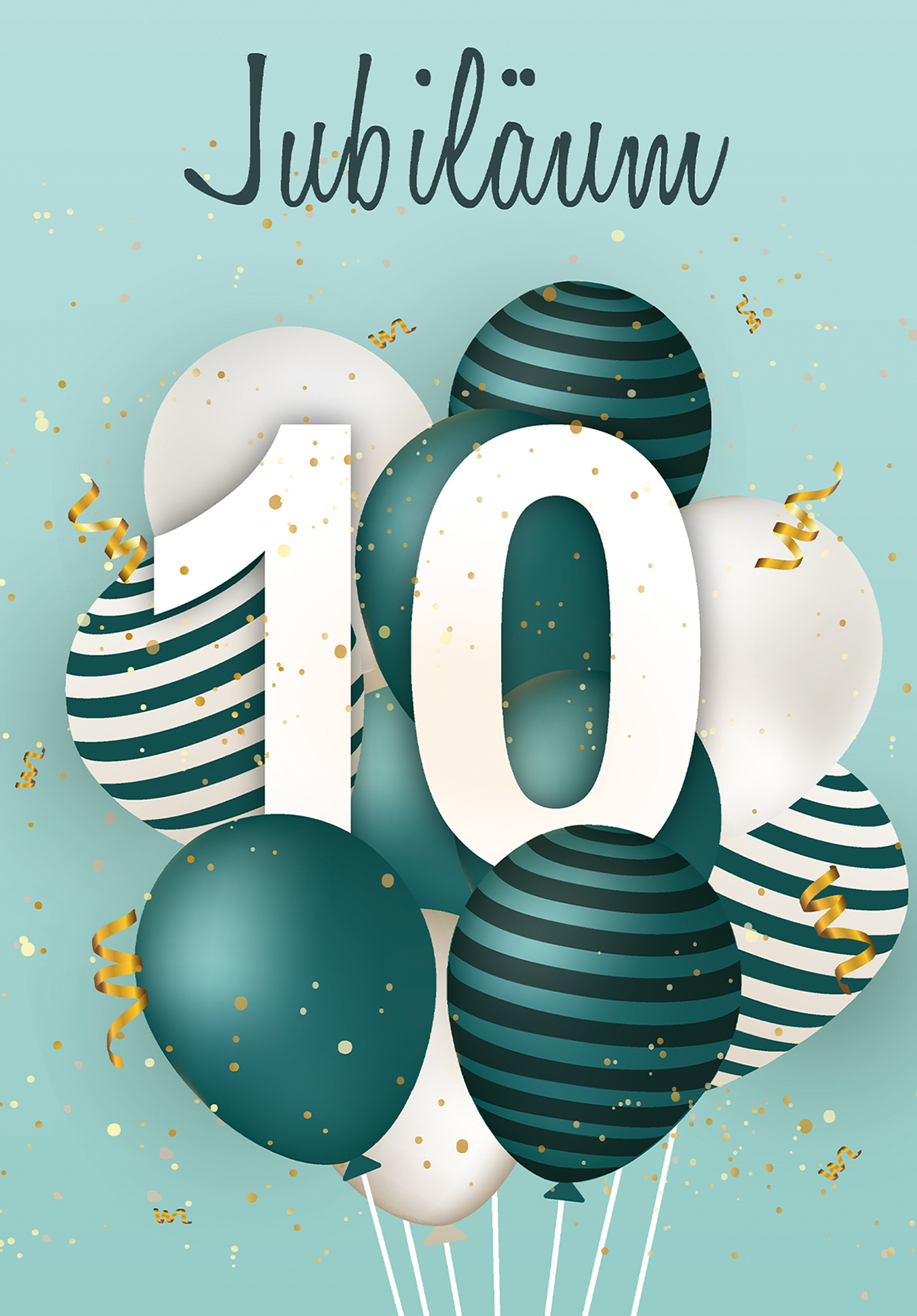 Wunschgutschein 10 Jahre Jubiläum - Ballons Grün PDF – Geschenkgutschein Ansicht 1