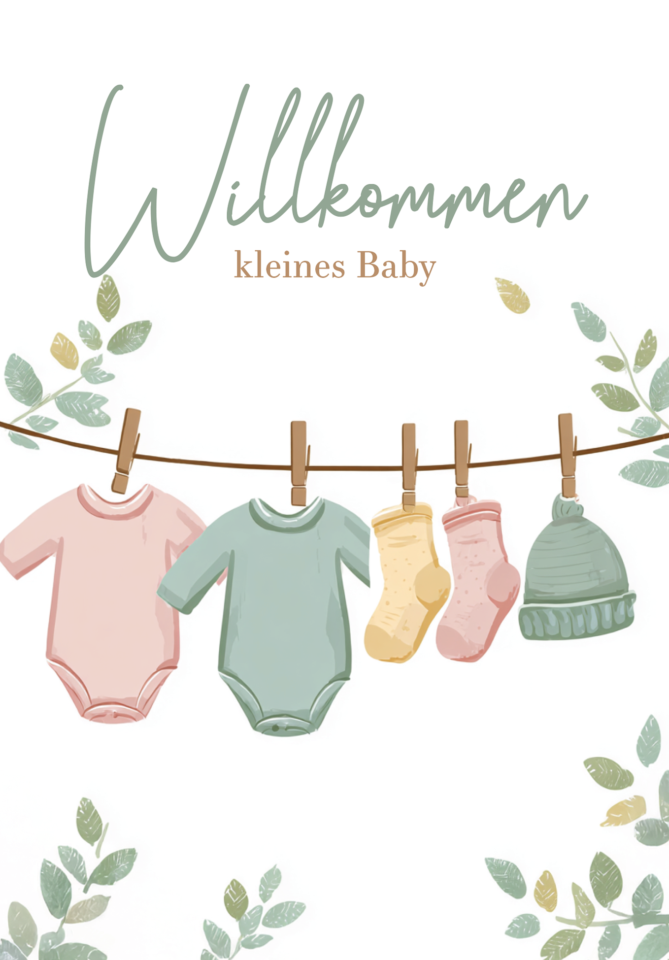 Wunschgutschein Willkommen kleines Baby - Wäscheleine Grün – Geschenkgutschein Ansicht 2