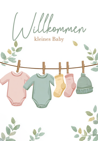 Wunschgutschein Willkommen kleines Baby - Wäscheleine Grün – Geschenkgutschein Ansicht 2