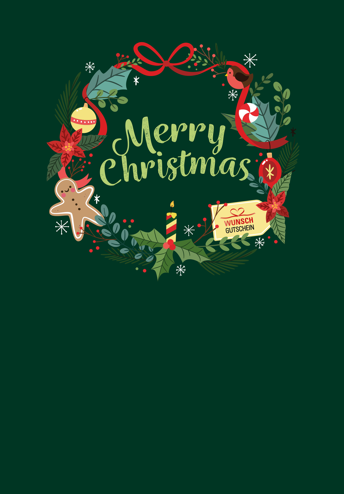 Wunschgutschein Merry Christmas - Kranz Grün – Geschenkgutschein Ansicht 2