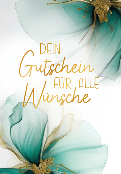 Wunschgutschein Für alle Wünsche - Blumen Grün Gold – Geschenkgutschein Ansicht 2