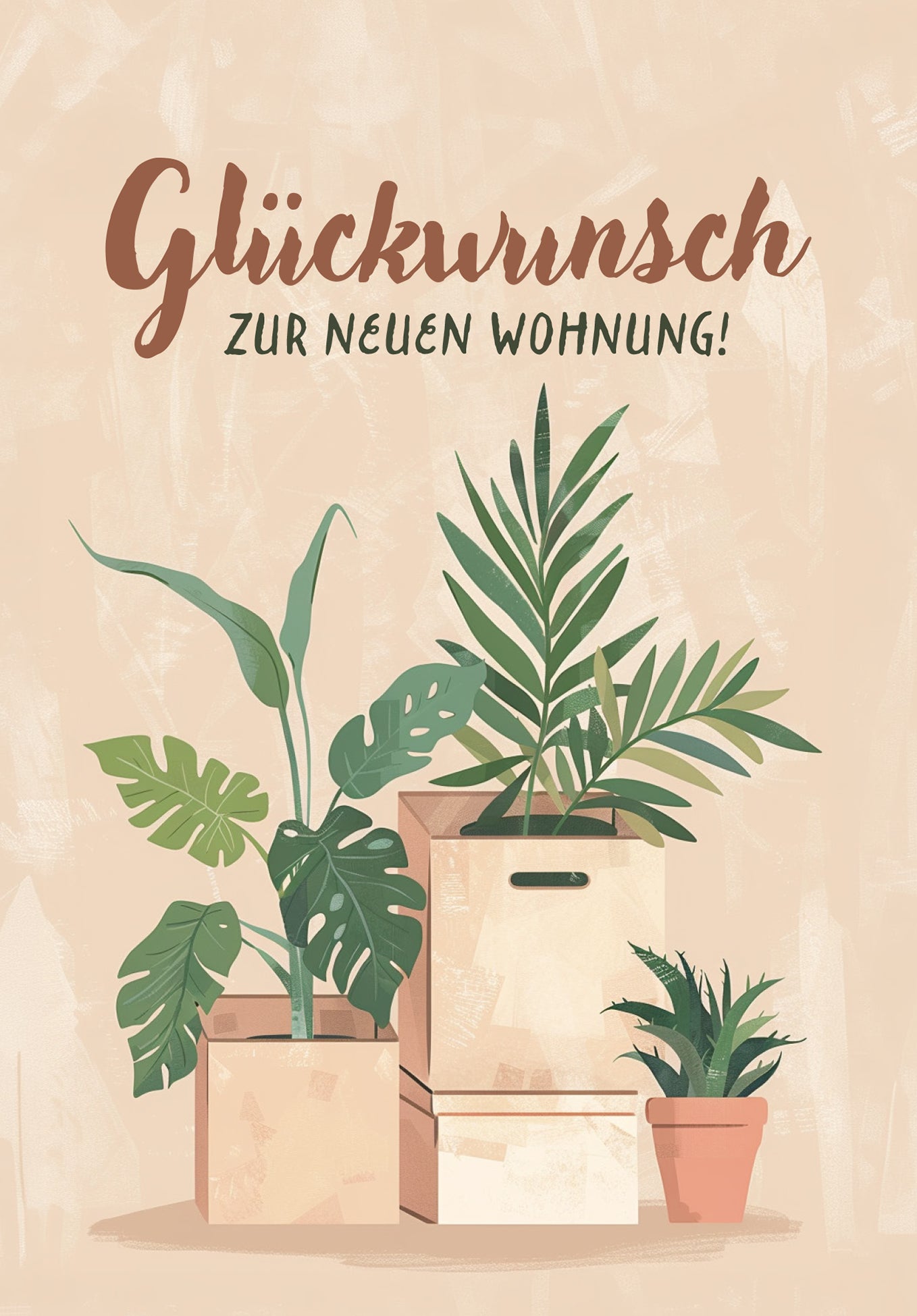 Wunschgutschein Glückwunsch zur neuen Wohnung - Kartons und Pflanzen PDF – Geschenkgutschein Ansicht 2