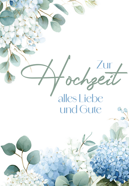 Wunschgutschein Zur Hochzeit alles Liebe und Gute - Hortensien Blau – Geschenkgutschein Ansicht 2