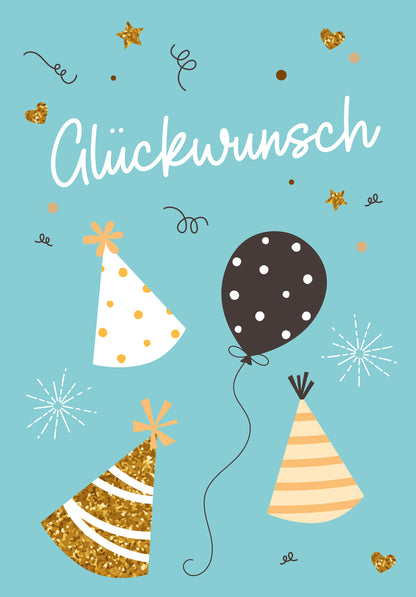 Wunschgutschein Glückwunsch - Ballons und Hüte Blau – Geschenkgutschein Ansicht 2