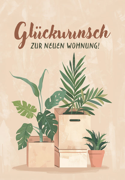 Wunschgutschein Glückwunsch zur neuen Wohnung - Kartons und Pflanzen – Geschenkgutschein Ansicht 2