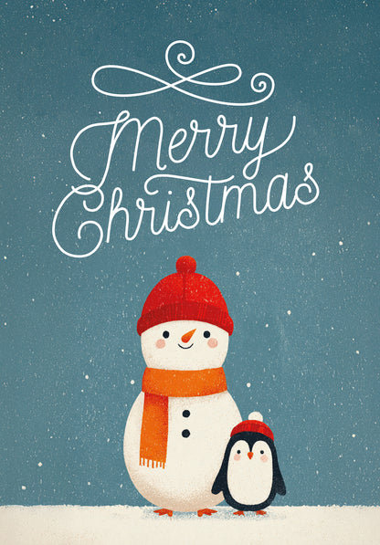 Wunschgutschein Merry Christmas - Schneemann und Pinguin PDF – Geschenkgutschein Ansicht 2