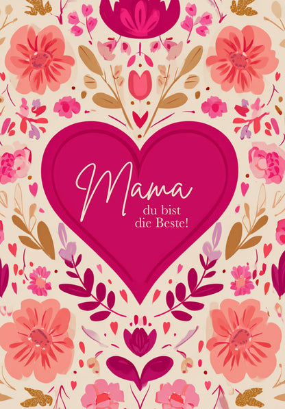 Wunschgutschein Mama du bist die Beste - Herz Blumenmuster – Geschenkgutschein Ansicht 2