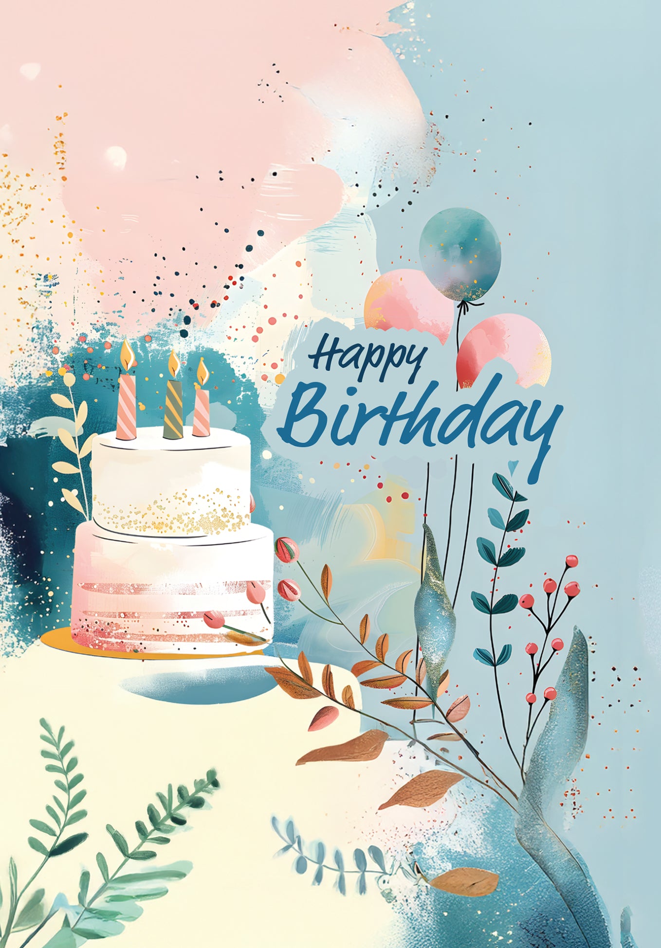 Wunschgutschein Happy Birthday - Torte und Ballons Blau PDF – Geschenkgutschein Ansicht 2