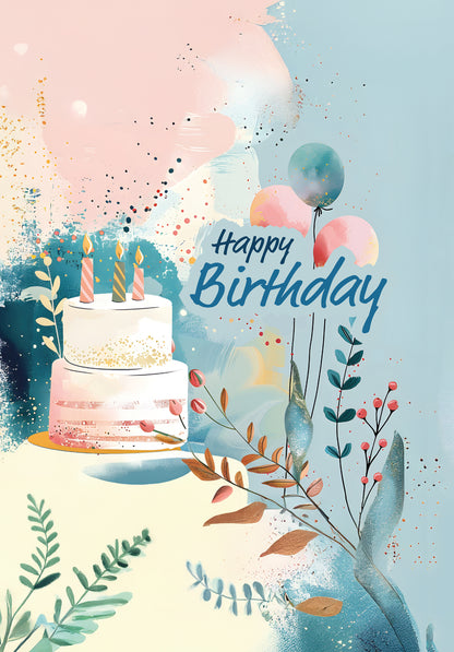 Wunschgutschein Happy Birthday - Torte und Ballons Blau PDF – Geschenkgutschein Ansicht 2