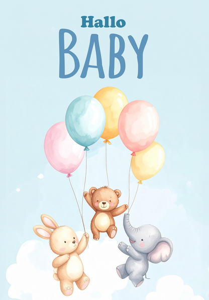 Wunschgutschein Hallo Baby - Ballons Tiere PDF – Geschenkgutschein Ansicht 2