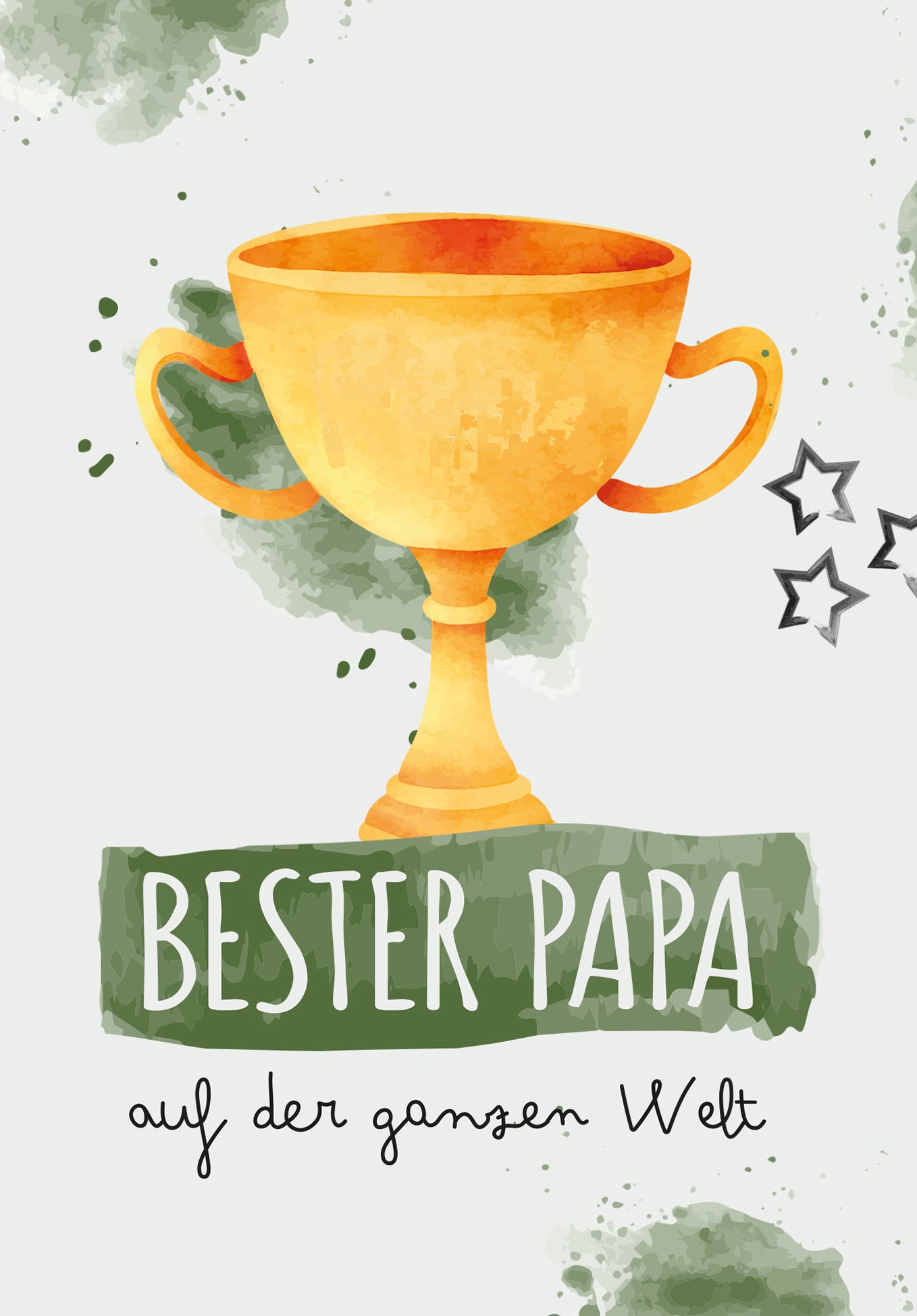 Wunschgutschein Bester Papa auf der ganzen Welt - Pokal Wasserfarbe Grün PDF – Geschenkgutschein Ansicht 2