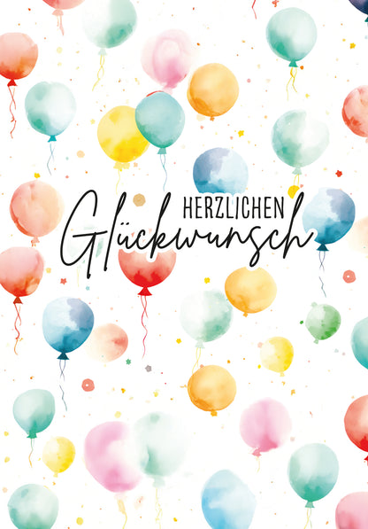 Wunschgutschein Herzlichen Glückwunsch - Ballon Muster Aquarell PDF – Geschenkgutschein Ansicht 2