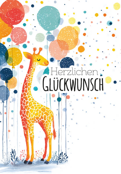 Wunschgutschein Herzlichen Glückwunsch - Giraffe und Ballons – Geschenkgutschein Ansicht 2